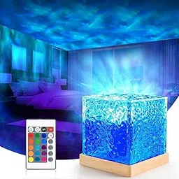 WEZOSHINET Ocean Wave Water Lamp, 3D Water Wave Effect LED Light Projector USB Powered Table Lamp for Bedroom Water Wave Effect Romantic Crystal lamp (Pack of 1)-picture-21