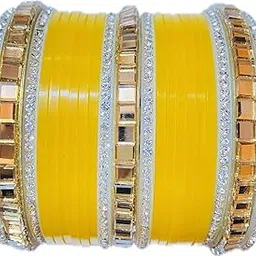 DIVEES Yellow With Golden Chuda Set For Women & Girls Bangles (CHUDA-SET-YELLOW-16)-picture-49
