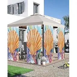 Summer Coastal Outdoor Curtains for Patio Waterproof, Ocean Colorful Shell Coral Outdoor Privacy Panels Grommet Sun Blocking Outside Curtains for Porch, Pool, Balcony, 54W x 95L inch x2-picture-10