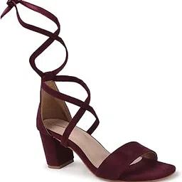 Women's Lace-Up Block Heel Sandals – Suede Finish Stylish Gladiator Heels for Casual, Party & Festive Wear-image-15