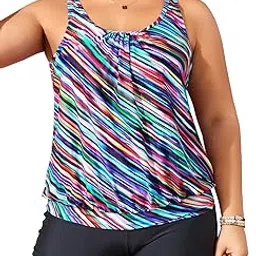 yonique Plus Size Tankini Swimsuits for Women Blouson Tankini Tops with Swim Shorts Two Piece Bathing Suits image 1