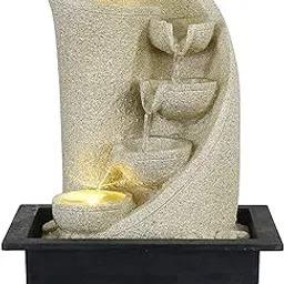 Stonecraft Tabletop Water Fountain with LED Light, Sandstone Cascade Design, Black Base-picture-38