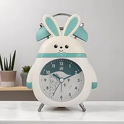De'rons Twin Bell Analog Table Alarm Clock for Heavy Sleepers with Backlight Alarm Clock for Study Table Funny Cute Cartoon Rabbit Shape Alarm Clock for Girls Kids Boys Bedroom 11x 16 cm (Green) image 1