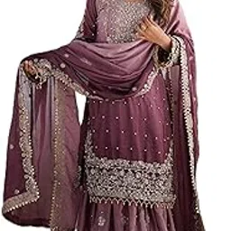 pandadi saree Women's Chinon Silk Embroidery Kurta Sharara Set With Dupatta.-picture-55