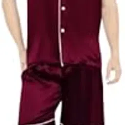 bellababebysk Deep Red Half Sleeve Night Suit with Shorts & Contrast Piping-picture-38