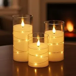 Go Hooked Acrylic LED Pillar Candles Pack of 3 – Flameless Flickering Timer Lights for Home Décor, Pooja, Diwali & Gift | Different Sizes (Small, Medium, Large) | Battery Operated, Smoke-Free-image-7