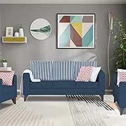 Adorn India Straight Line Plus Stripes 3+2+1 6 Seater Sofa Set (Blue) (3 Year Warranty) image 1