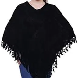 manra Women's and Girls Winter Warm Knitted Wool V- Neck Stripe Fringe Tassel Poncho Wrap Shawl Cape for Cold Weather, Casual & Festive Occasions-picture-32