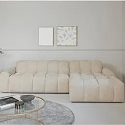 Paradise Wood - Modern Tufted L-Shaped Sectional Sofa, Cream Fabric, Cloud Bubble Design, Right/Left Chaise Cushioned Base, Sofa for Living Room, Bedroom, Hallway (Beige RHS)-picture-35