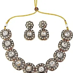 karatcart Dazzling Green Meena Square Kundan Gold-Plated Handcrafted Necklace Set for Women-picture-10
