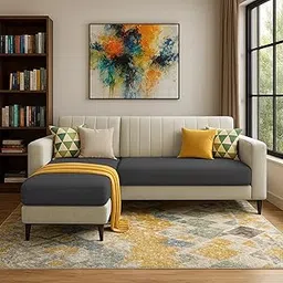 GRAPEWOOD Wayne LHS 4 Seater L Shape Sofa Set for Living Room (Cream Black Colour) Premium Fabric Sofa Set for Living Room-picture-21