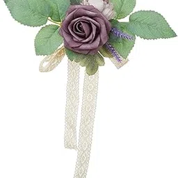 MERISHOPP Wrist Corsage Decoration with Ribbon Rose Corsage for Anniversary Prom Bride violet-picture-15