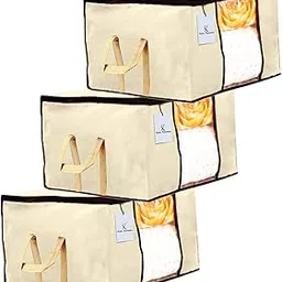 Kuber Industries Underbed Rectangular Blanket Storage|Organizer Bag|Blanket Cover |Storage Bag for Clothes Large|Set of 3 (Ivory)-image-73
