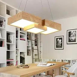Artica Modern LED Wooden Pendant Light – Pine Wood 3-Square Pattern Design Ceiling Lamp with Adjustable Height | Dining Table, Living Room, Bedroom, Office Lighting-image-47