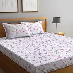 Ambra Linens 180TC Premium Bed Sheet Set, Bed Sheet Double Bed, 100% Cotton, Soft & Smooth Flat Sheets, Bed Sheet for All-Season Use, 1 Bedsheet and 2 Pillowcases (Queen Size)-image-44