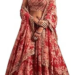 zeel clothing Women's Organza Floral White Semi-Stitched Lehenga Choli (7611-Wedding-Floral-Lehenga-Latest, White)-picture-38