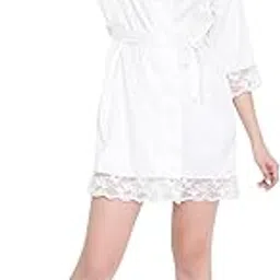 ARENDELLE Luxury Silk Satin BRIDE Robe with Lace Detailing & Free Matching Scrunchie for Women-picture-50