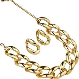 secret stash Anti-Tarnish Chunky Chic Golden Jewellery Set | Adjustable Necklace & Earrings Set | Gifts for Women And Girls | Women's Fashion Jewelry Accessories-picture-38