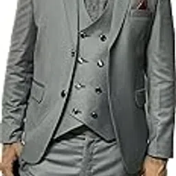 Grey, self Readymade 3pc Coat Suit for Men (Coat, Waistcoat, Trouser)-picture-49