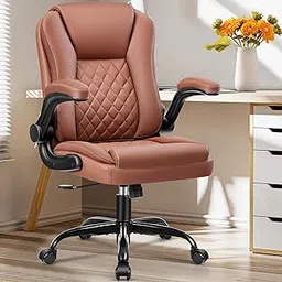 Sunview Office Chair, Executive Office Chair Leather Ergonomic Computer Desk Chair with Wheels Swivel Task Chair with Lumbar Support and Flip-up Armrests (Brown)-picture-24
