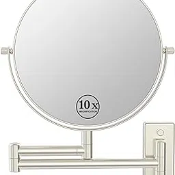 Lansi Makeup Mirror 10X Magnifying Wall Mount Double-Sided Vanity Decoration, Round, 8 Inch, Brushed nickel-picture-48