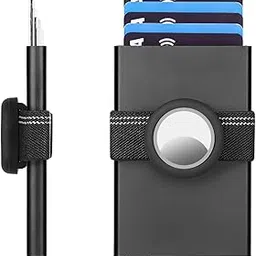 Pop Up Wallet for Men with Elastic Band and AirTag Holder, RFID Blocking Slim Metal Credit Card Wallet, Minimalist Pop Up Card Holder for Men, Smart Wallet Holds 6 Cards-image-1