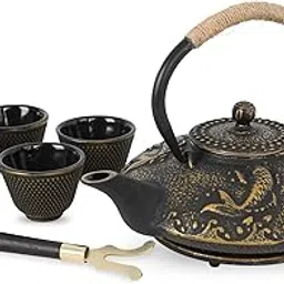 Ufine Koi Fish Cast Iron Teapot Set Stove Top Tea Kettle with 4 Cups Japanese Style Tetsubin Tea Gift Set, 26 oz with Stainless Steel Infuser-picture-21