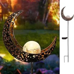 Epyz Solar Garden Light Outdoor Moon Crackle Glass Globe Stake Metal Lights, Waterproof LED for Lawn,Patio or Courtyard [ Warm Yellow, Pack of 1 ]-picture-32