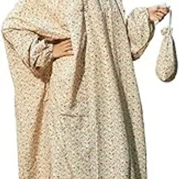 Islamic Prayer Dress for Women- Free Size, Muslim Dress with Hijab, Jilbab/Namaz Khimar/Prayer Clothes Niqab Khimar, Islamic Premium Prayer Clothes, Mud Yellow floral Print color-image-1