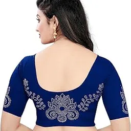 pu fashion Stylish Golden Stone Work Fancy Stretchable Lycra Blouse Latest Trendy Designer Readymade Women's Saree Blouse Round Neck Half Sleeves-picture-23