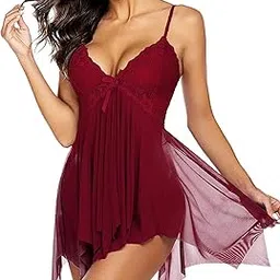 Women's Polyester Solid Midi Babydoll Nightwear-image-43