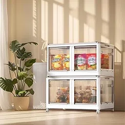 Movable Foldable Plastic Storage Bins for Closet Organizers, Folding Storage Box, Stackable Storage Bins with Open Front Door, Collapsible Storage Box Transparent Doors and Wheels-picture-20