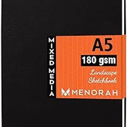 MENORAH Paper A5 - Artist Sketchbook - 180 Gsm- Spiral Bound, Sketch Book - 100 Pages/50 Sheets (Size 14.8 Cm X 21.0 Cm) - Solid Silver Metal Spiral - Drawing Book - Landscape(Black, Watercolor)-picture-71