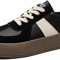 APEX Quest - Fashion Platform Sneakers, Black and White Colour Block Design, Brown Sole-picture-31