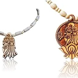 Kamada Combination of Shri Radhakrishna ji round pendant tulsi mala and exquisite radha krishna lotus Tulsi (basil) mala,Spritual Pendant Necklace for Women and Men-image-9