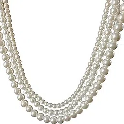 aamrapali silver gems AAMRAPALI | White Pearl Beaded Necklace, 3-Line Classic Jewelry for Women, Timeless Bridal Accessory-picture-38