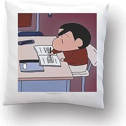 CRAFT MANIACS Shinchan Studying Hard 16 * 16 Pillow with Cover | Best Merch Shinchan Lover-image-11