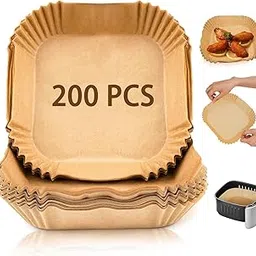 RECLUSE 200 Pcs Disposable Air Fryer Liner Square Oil-Proof Parchment Paper Liners Water-Proof Air- Fryer Food Grade Baking Paper for Frying, Cooking, Roasting and Microwave Ideal for Healthy Cooking-image-5