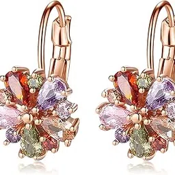 youfeng 14K Rose Gold Huggie Stud Earrings for Women Gold Hoop Earrings Multicolored Crystal Elements Fashion Bridal Jewelry, Brass, crystals-picture-26