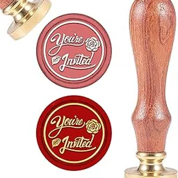 CRASPIRE You're Invited Wax Seal Stamp Valentine's Day Wedding Rose Vintage 25mm Brass Sealing Stamp Retro Removable Wood Handle for Christmas Invitation Envelopes Letter Card Making Craft Anniversary-picture-25