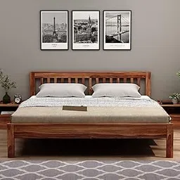 Wooden King Size Bed - Solid Sheesham Wood Double Cot Without Storage- Stylish and Functional Furniture for Your Bedroom (Honey Finish) image 1