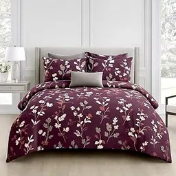DECOR2ADMIRE Premium Glace Cotton 300 Thread Count Super King Size Printed Bedsheet Set – 108"x108" (9ft x 9ft) with 2 Pillow Covers (Wine Multi Floral)-picture-35
