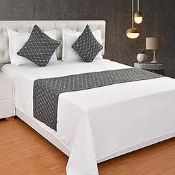 Bansal Yarn Quilted Double Bed Runner, 20 x 100 Inch with Matching 2 Cushion Covers, 16 x 16 Inches Perfect for Bedroom, Hotel or Guest Rooms Bedding (Grey) image 1