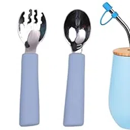 tudd Baby Grip Set Stainless Steel & Silicone Utensils for Kids | Blue with Baby Stainless Steel Mug 12oz, 240 Ml,Pink (2 Year - 6 Years) | Blue-picture-25