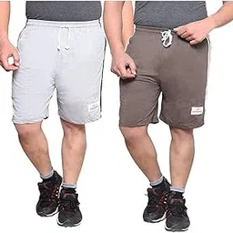 v3e Men & Boy's Cotton Regular Fit Bermuda Hosiery Shorts with 2 Side Pocket(Pack of 02)-(White & Brown)-picture-19