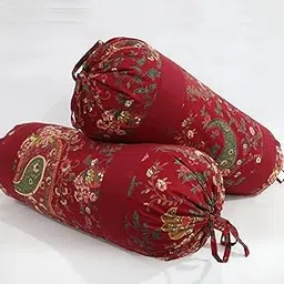 Swayam Round Bed Side Long Bolster Pillow Cover Cotton Printed Soft and Luxurious Decorative 30" x 30" Bolster Cover Set of 2 for Living Room Diwan Set, Maroon-image-58