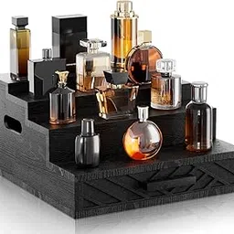 Wood Cologne Organizer for Men,12 Inch Black Cologne Stand with Drawer and Hidden Compartment Perfume Organizer for Dresser,Wooden Display Risers Stand for Perfume Makeup,Figures,A Gift for Men-picture-14