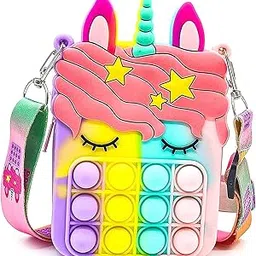 sillyme Pop it Bag Unicorn Sling Purse Pouch for Girls - Small Size - (Random Color) - Fidget Toys for Kids - Small Travel Pouch - Crossbody Shoulder Bag-picture-34