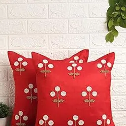 Alina Decor Hand Beaded Sequins Patchwork Embroider Cushion Covers/Soft Pillow (16 INCH x 16 INCH OR 40cm x 40cm) - Set of 2, Red Color-picture-66