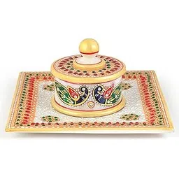 Little India Gold Meenakari Work Marble Jewellery Box and Tray (391, White)-picture-18